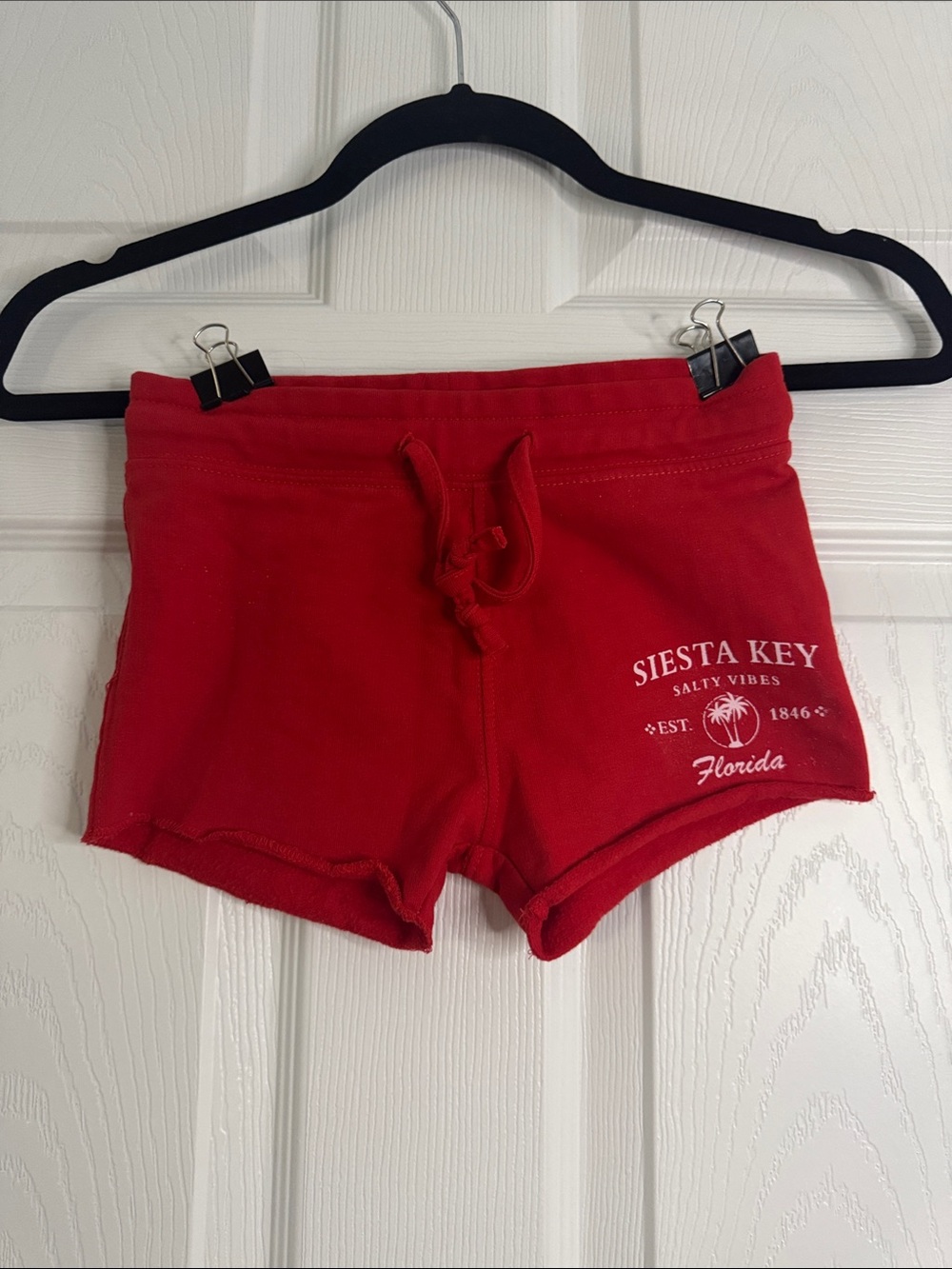 Girls' Red Drawstring Shorts with 'Siesta Key' Florida Print